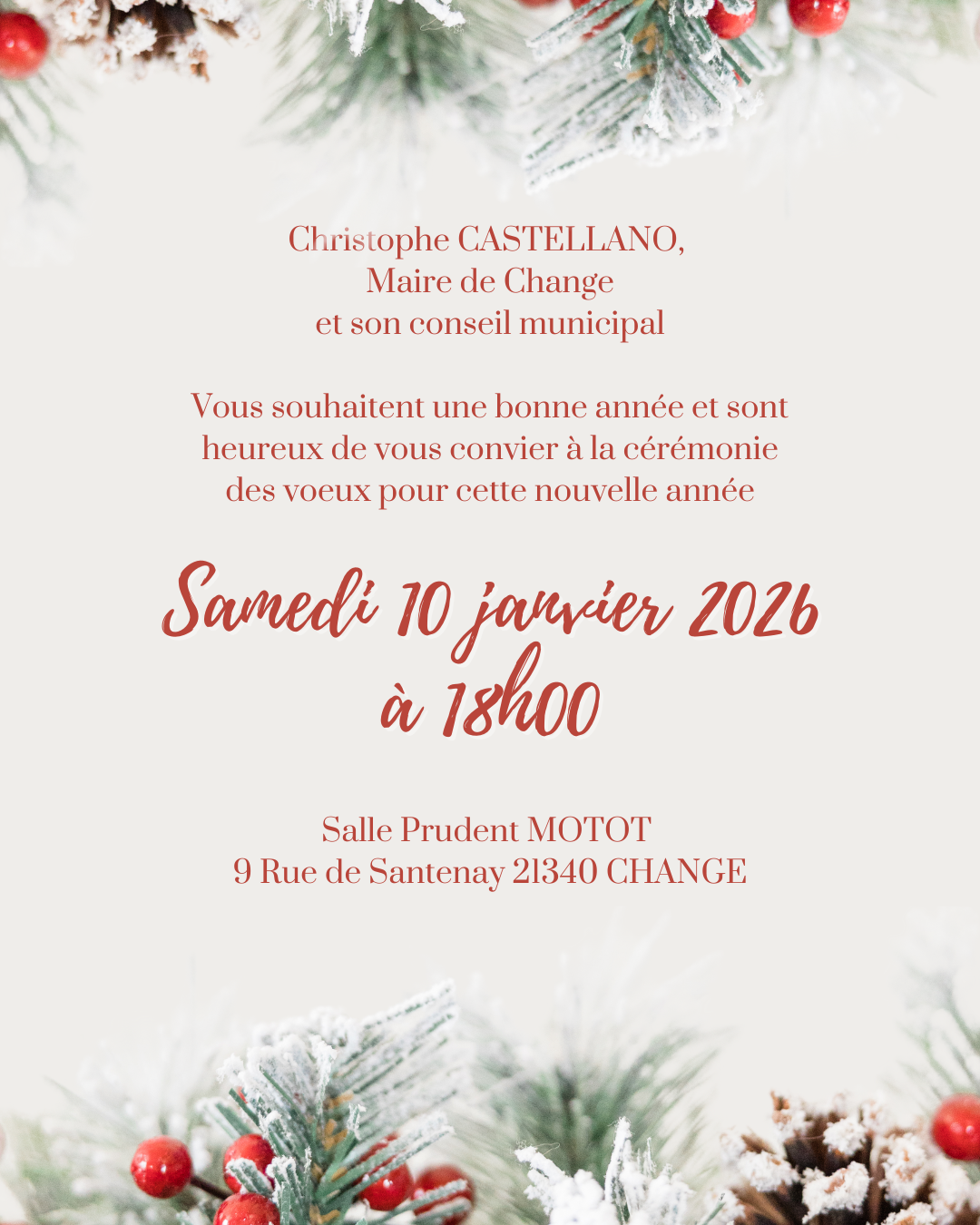 Voeux du maire le samedi 10 janvier à 18h00